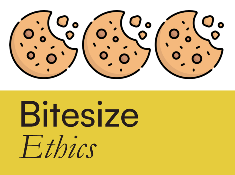 orange and white background with half-eaten biscuits and text Bitesize ethics