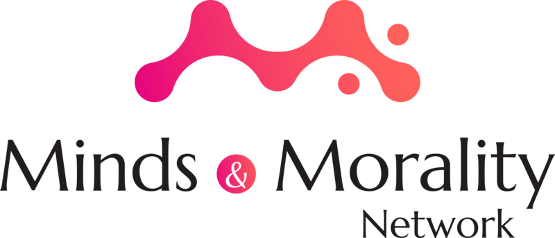 Minds & Morality Network logo, featuring a pink-to-coral stylised M shape with two orange dots above the organisation's name in dark text