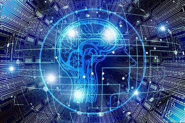 graphic of a brain superimposed on to digital circuits